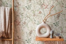 Papier Peint Fleurs & Baies Dans Le Style Campagnard – Crème, Rouge