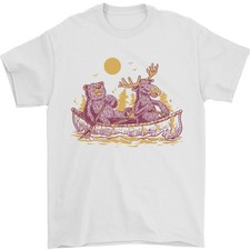 Un Ours & Moose Faisant Du Kayak Canoë T-Shirt 100% Coton