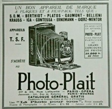 PUBLICITÉ 1924 PHOTO-PLAIT