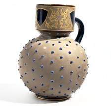 Vase à anse en grès fin Sarreguemines or blason 1850 ecusson or era Minton