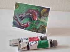 Peinture à l'huile originale étang oeuvre Koi poisson japonais art mural...