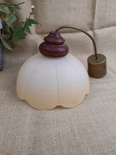  Ancienne Suspension  Vintage en verre Et Bois  dépoli Années 70