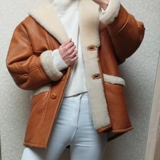 manteau shearling coat fourré mouton camel vintage
