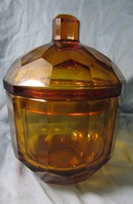 Ancien beau  bocal, bonbonnière, sucrier, pot à coton en cristal couleur ambre