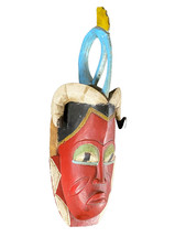 Masque Africain Bois Sculpté Polychrome Décoratif African Art - N°2