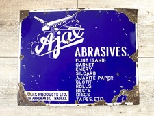Ancienne Plaque émaillée Abrasives Ajax motif Aviation Avion 41 x50cm