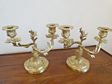 Paire de candélabres bout de table en bronze doré XIX style Louis XV / Rocaille
