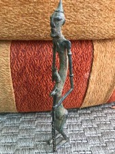 RARE ANCIENNE STATUE BRONZE CHEF ANCÊTRE DOGON CANNE MALI ART PREMIER AFRICAIN