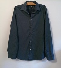 Chemise bleue à pois polyester coton slim easy iron T38 H&M (4506022)