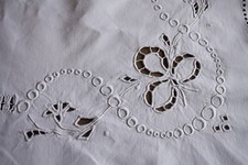 Drap N°20 ancien en lin monogrammé blanc 200 x 305 cm broderies et jour