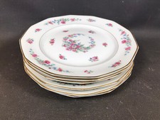 Lot 6 anciennes assiettes en porcelaine CH-R France décor de fleurs liseré doré