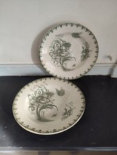 Deux assiettes en faïence Terre de fer Nancy décor fleurs et insectes
