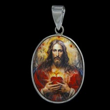 Pendentif en Argent 925 Sacré Coeur de Jesus Christ Medaille Religieuse