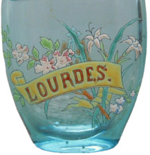 Vase verre teinté bleu décor