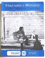 Partition vintage sheet music JOE DASSIN : Il Faut Naître à Monaco *70's Lemesle