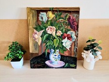 Tableau à l'Huile sur Toile - A.M. VERGNES - 1948 - Décor Floral - Vintage
