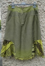 JUPE FEMME MARQUE ? COM NEUVE TAILLE 40 VERT KAKI JAUNE VETEMENT LIN ETE LEGERE