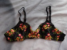 Soutien gorge sans armatures noir broderies fleurs soie 86% doublé ETAM 85 B TBE