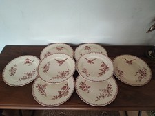 8  ASSIETTES DESSERT  SARREGUEMINES   FAVORI ROUGE Décor Oiseau 