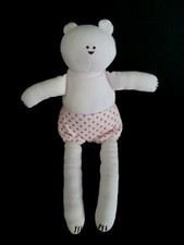 W9- DOUDOU PELUCHE OURS PETIT BATEAU ROSE CULOTTE SHORT POIS 26cm - BE