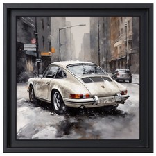 La Porsche l'hiver à New-York - Tableau acrylique original sur toile 30x30 cm
