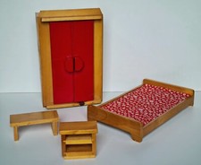 Chambre à coucher pour poupée style Barbie Armoire Lit Tables en bois 1960-1970