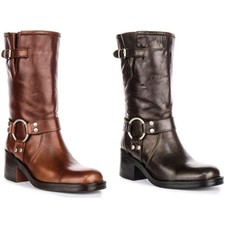 Justinreess Angleterre Botte Biker Femme À Talon Bas Hauteur Mollet Tan UK 3 - 8