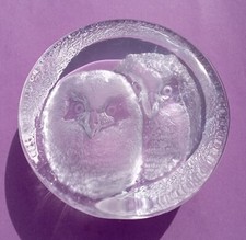 MATS JONASSON  SCULPTURE PRESSE PAPIER  DEUX CHOUETTES  HIBOUX EN CRISTAL DN3269