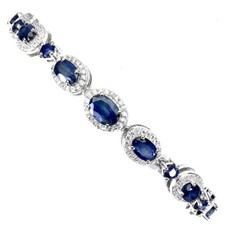 925 Argent Sterling Bracelet Ovale Bleu Saphir 7x5mm Gemme Bijoux 9in Cadeau