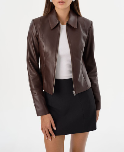 Blouson cuir marron femme