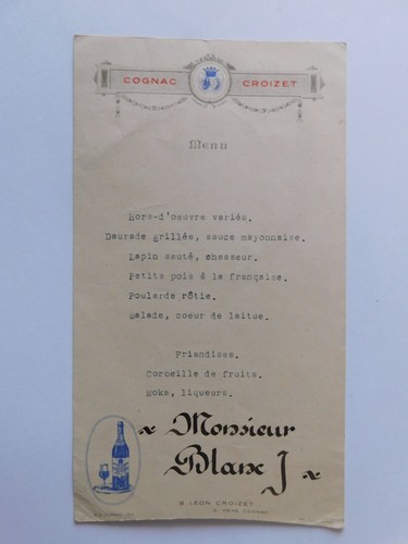 Menu ancien cognac croizet - ancien,