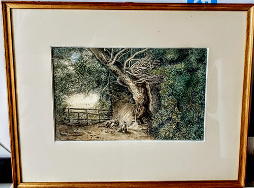 Aquarelle chasse furet - "la, au