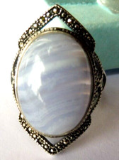 Bague Calcédoine précieuse 27.Cts-27x19x12mm- réglable- Argent massif 925