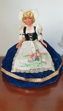 ANCIENNE POUPEE FOLKLORIQUE HOLLANDAISE ROBE VELOURS BLEU PAYS BAS NEDERLAND