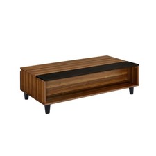 Table Basse En Bois Marron Et Noir Avec Plateau Relevable Et Étagère De 47"