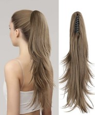 Postiche Queue De Cheval Long Brun Marron Clair Femme Wig Cheveux Lisses A Pince