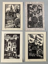 Lot De 4 Gravures Sur Bois