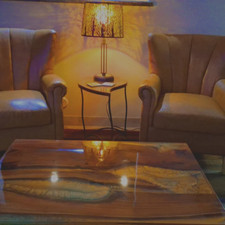 Table basse de salle à manger en résine époxy verte sur commande personnalisé...