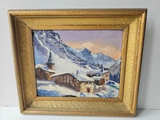 Tableau Huile sur panneau Village du Tour / Le Tour (Chamonix) Signé M Martin