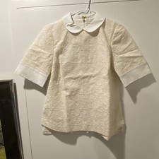 Tory Burch Aurelia Ivory Cotton Lace Peter Pan Collar Short Sleeve EUC 2 