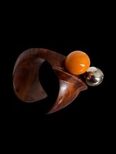 Bracelet manchette Art Deco collection bijoux d’artiste Bois Bakelite Vintage