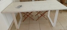 Table s.à m. moderne bois massif acier blanc, h. 0,76 l. 0,88 L 1,80