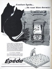 PUBLICITÉ DE PRESSE 1955 MATELAS CONFORT ÉPÉDA IL VONT BIEN DORMIR - CHAT