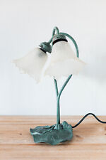 Lampe Style Art Nouveau Vintage 2 Ampoules Imitation Fleur avec Abat-Jour Blanc