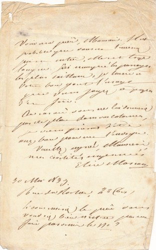 Elise moreau lettre - moreau, autographe