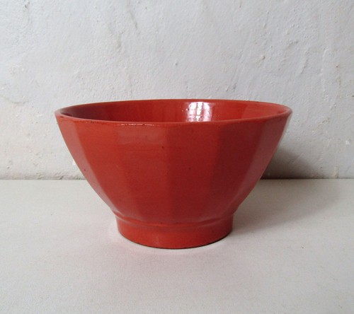 Ancien bol faience orangé - faience,