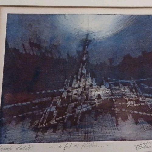 Gravure abstraite bleue - gravure,