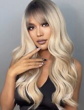 Perruque Synthétique Blonde Doré Frange Coupe Longue Ondulé Wig Femme + 4 Bonnet