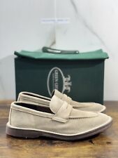 Mocassin Homme George Vert En Suède Beige Luxe Fait Main 45