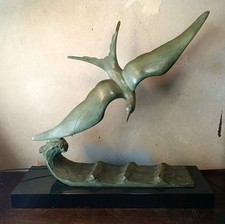 Sculpture Bronze Mouette Sur Vague "Signée G.Garreau" 1930 Socle Marbre Noir